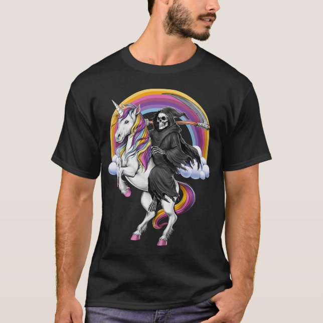 T-shirt Grim Reaper équitation Unicorn (Devant)