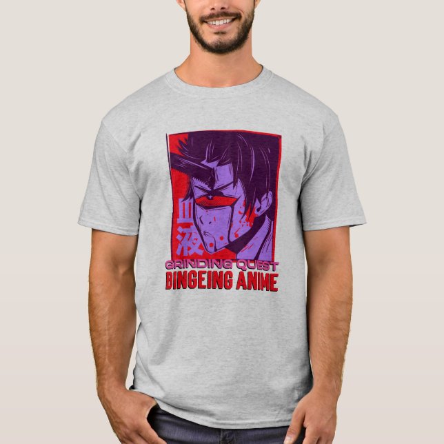 T-shirt Grinding Quest, Bingeing Anime  (Devant)