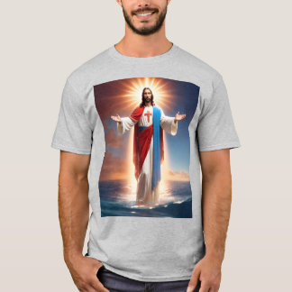 T-shirt gris avec Jésus Christ donnant des bénédic