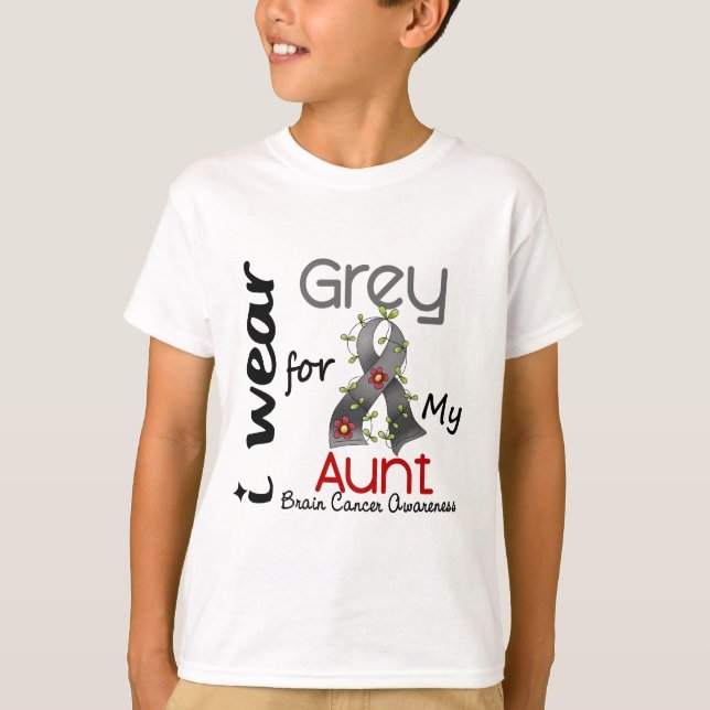 T-shirt Gris d'usage du cancer du cerveau I pour ma tante (Devant)