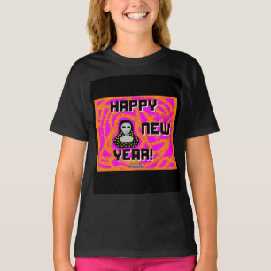 T-shirt Gris Nouvel An Souhaits Filles Noir Basique T Chem