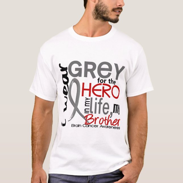 T-shirt Gris pour mon cancer du cerveau de frère du héros (Devant)