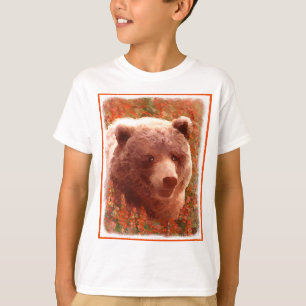 T-shirt Grizzly Bear Cub dans Fireweed Peinture Art de la