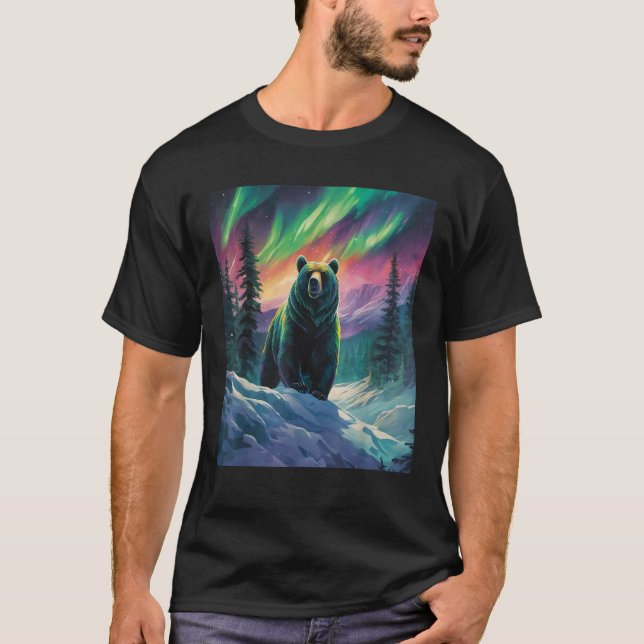 T-shirt Grizzly Bear Under the Northern Lights Wild Nature (Devant)