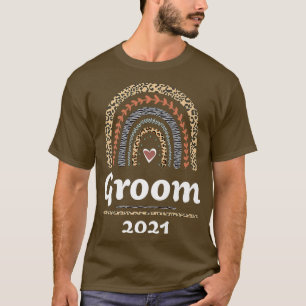 T-shirt Groom 2021 Married Muted Boho Rainbow Leopard Patt