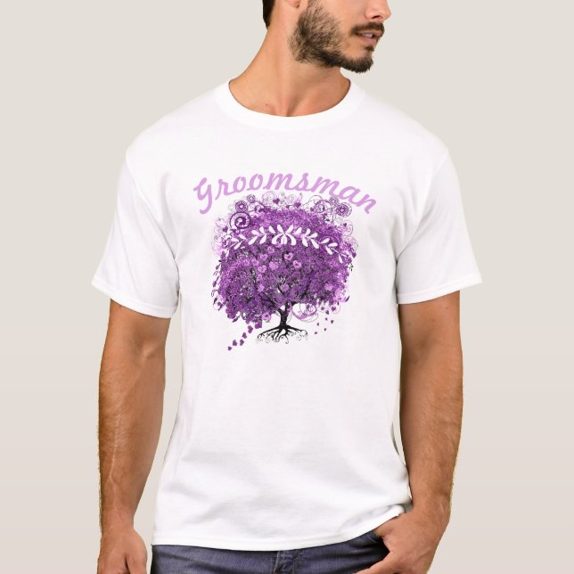 T-shirt Groomsman Purple Heart Leaf Mariage Arbre (Devant)