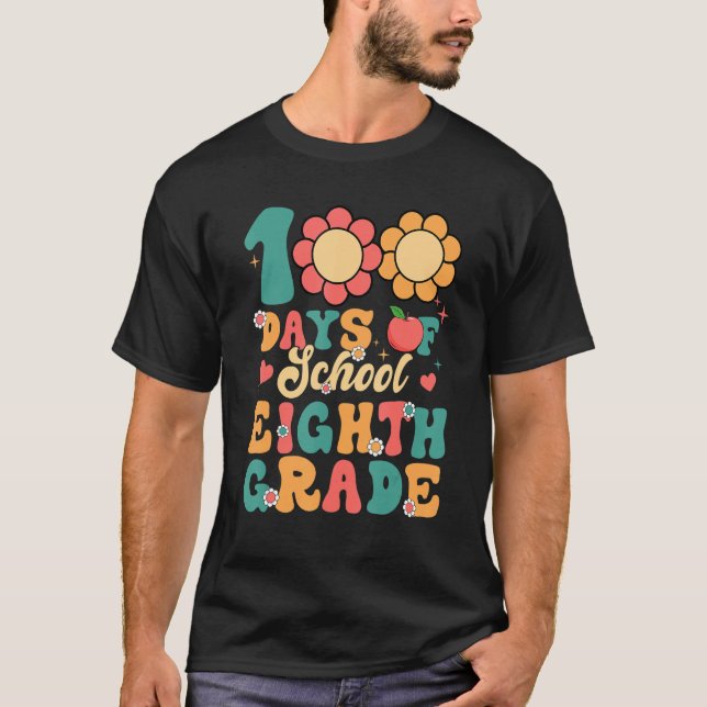 T-shirt Groovy 100 Days Of School Eighth Grade Teacher Stu (Devant)