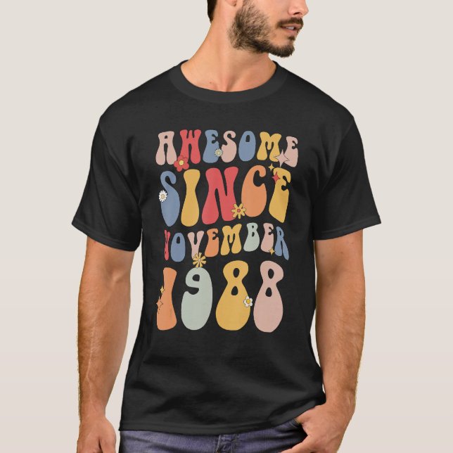 T-shirt Groovy 1988 Awesome Since November Retro  34th (Devant)