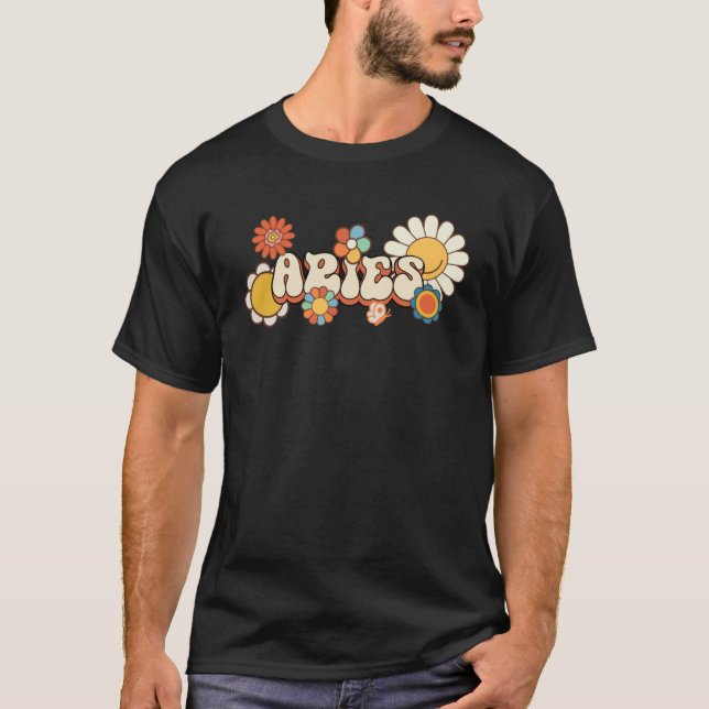 T-shirt Groovy Aries March April birthday astrology Zodiac (Devant)