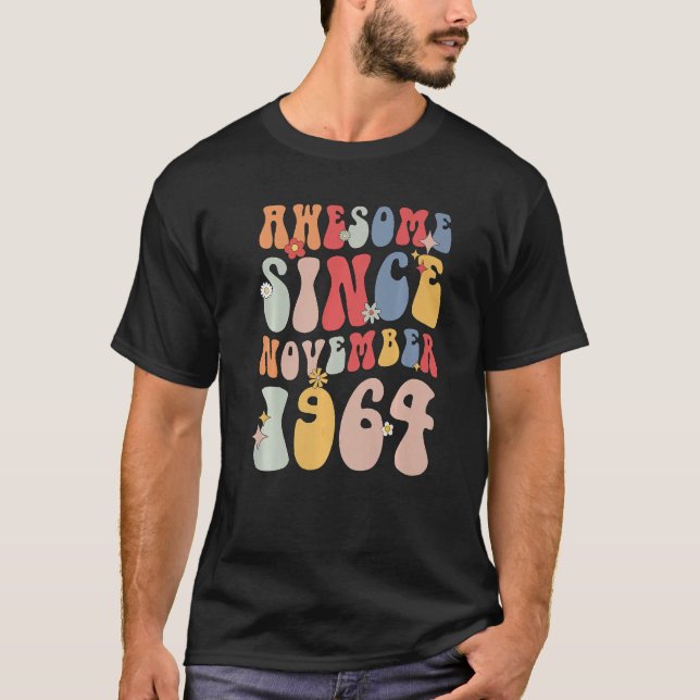 T-shirt Groovy Awesome Since November 1964 Retro  58th (Devant)