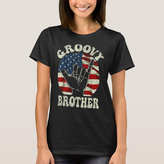 T-shirt Groovy Brother 70s Aesthetic USA Flag Retro Brothe (Devant)