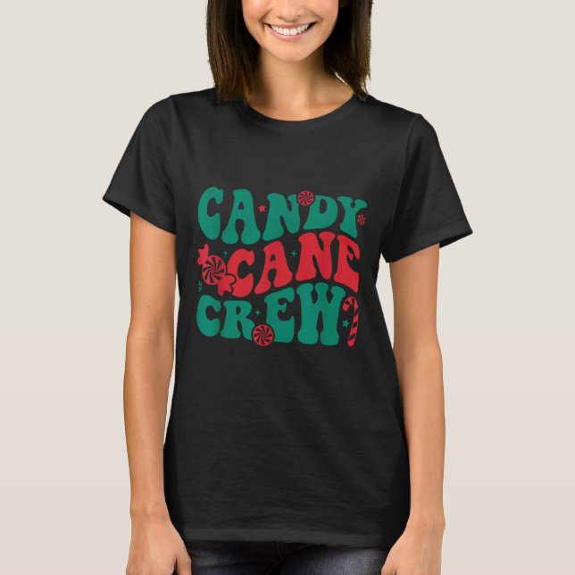 T-shirt Groovy Candy Cane Crew Matching Family Group Squad (Devant)