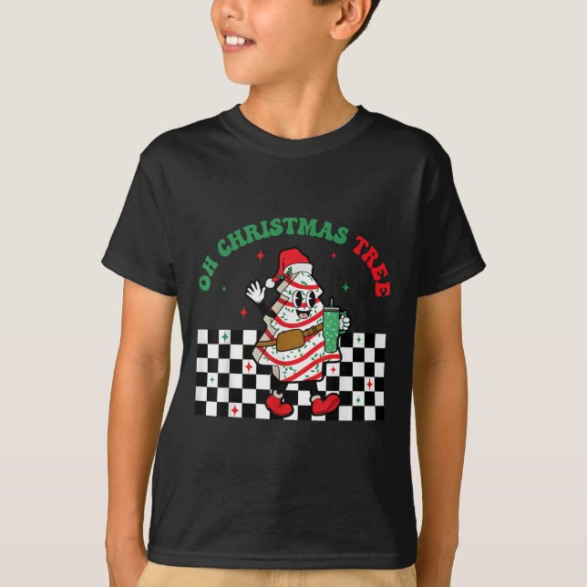 T-shirt Groovy Checkered Oh Christmas Tree Cakes For Cake  (Devant)