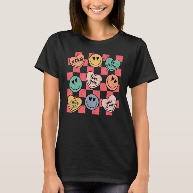 T-shirt Groovy Conversation Heart Candy Valentines Day Cos (Devant)