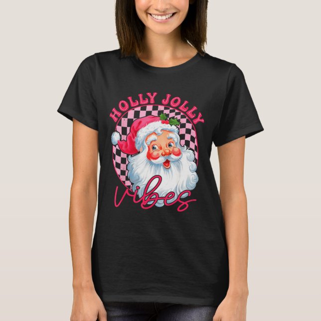 T-shirt Groovy Cute Santa Claus Christmas Vibes Xmas Women (Devant)