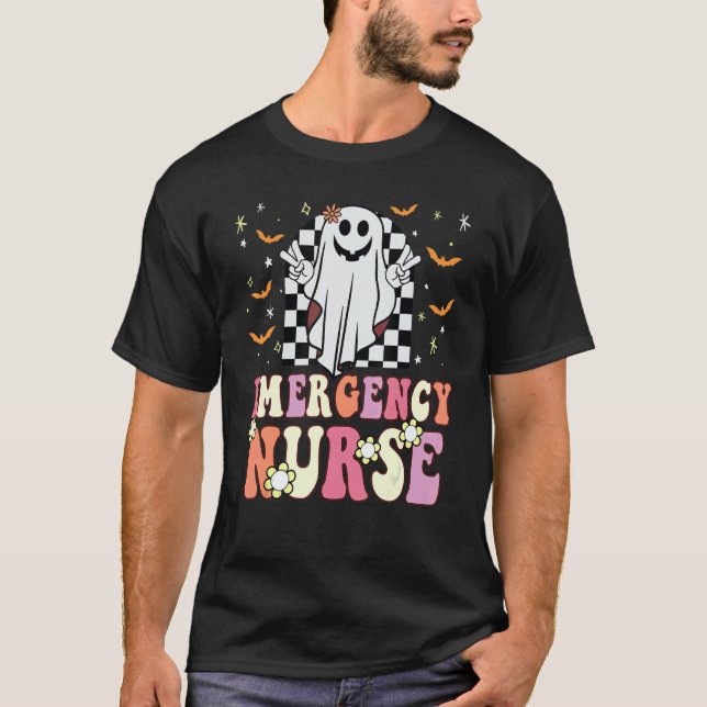 T-shirt Groovy Emergency Room Nurse Ghost Retro ER Future  (Devant)