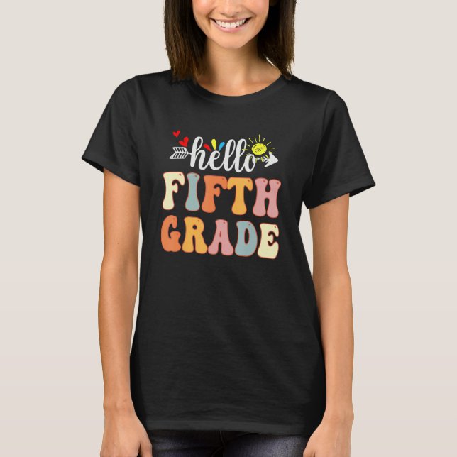 T-shirt Groovy Hello 5th Grade  Back To School Teacher Kid (Devant)