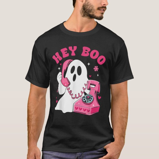 T-shirt Groovy Hey Boo Cute Ghost Funny Halloween Mens Wom (Devant)