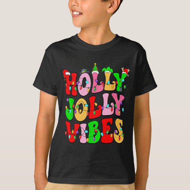 T-shirt Groovy Holly Xmas Jolly Vibes Nk Christmas Xmas Me (Devant)