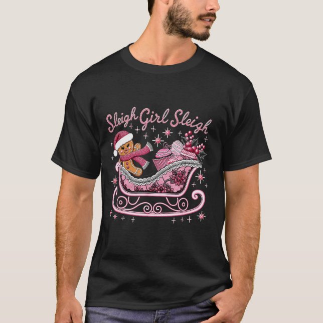 T-shirt Groovy Nk Christmas Candy Sleigh Girl Gingerbread  (Devant)
