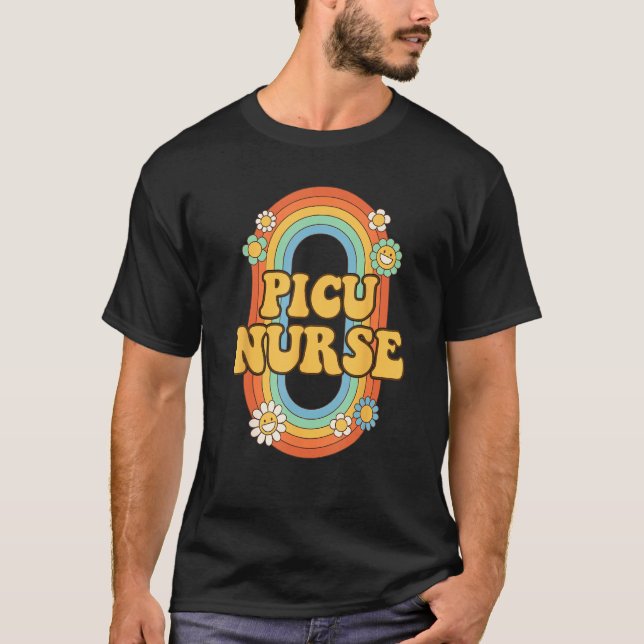 T-shirt Groovy PICU Nurse Appreciation Pediatric Intensive (Devant)