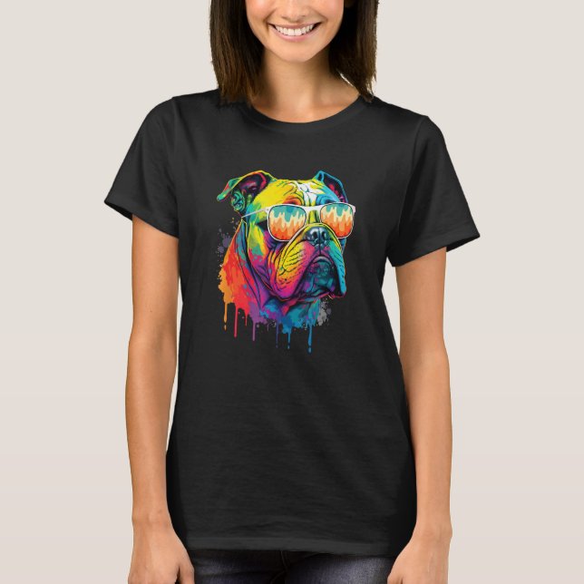 T-shirt Groovy Retro English Bulldog  Dog Animal  Puppy Ow (Devant)