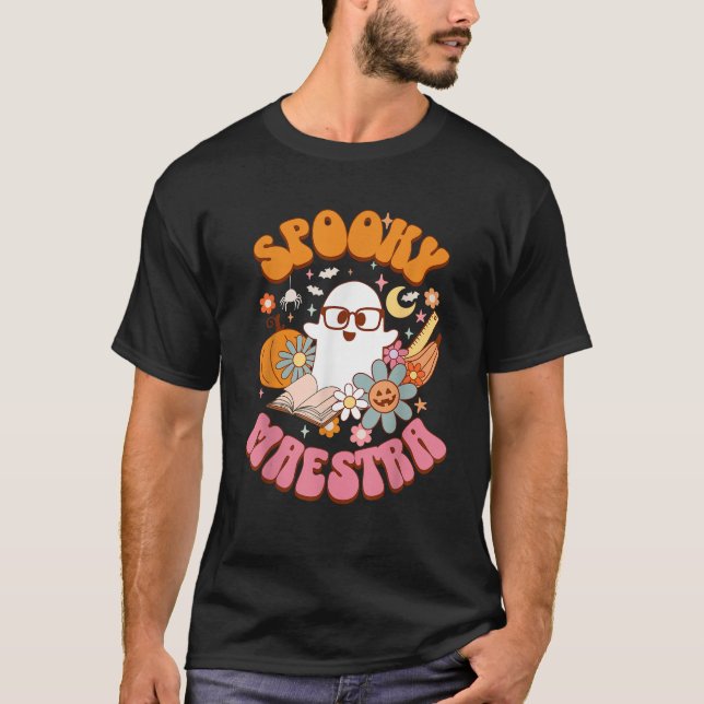 T-shirt Groovy Spooky Maestra Retro Spanish Teacher Hallow (Devant)