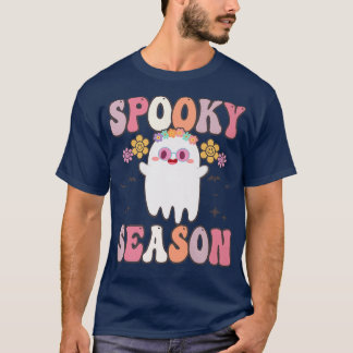 T-shirt Groovy Spooky Season Vintage Floral Ghost Hippie H