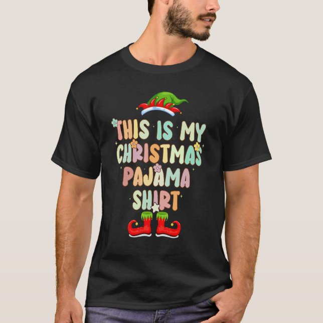 T-shirt Groovy Style Elf Hat Pajama Christmas (Devant)