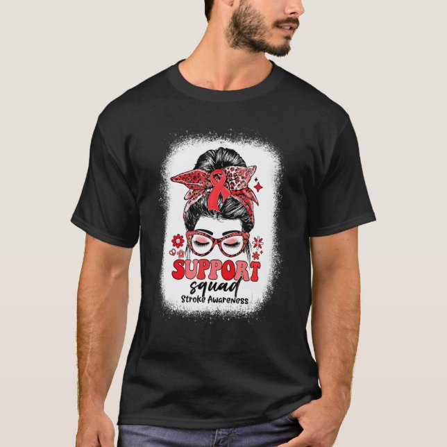 T-shirt Groovy Support Squad Messy Bun Stroke Awareness (Devant)