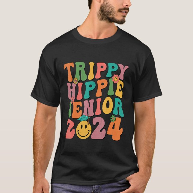 T-shirt Groovy Trippy Hippie Senior 2024 Graduation Studen (Devant)