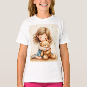 T-shirt Gros câlins - Jolie fille serrant l'ours en peluch