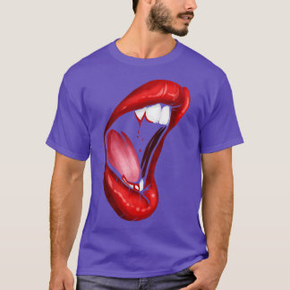 T-shirt Gros visages vampires à bouche femelle avec Hal de