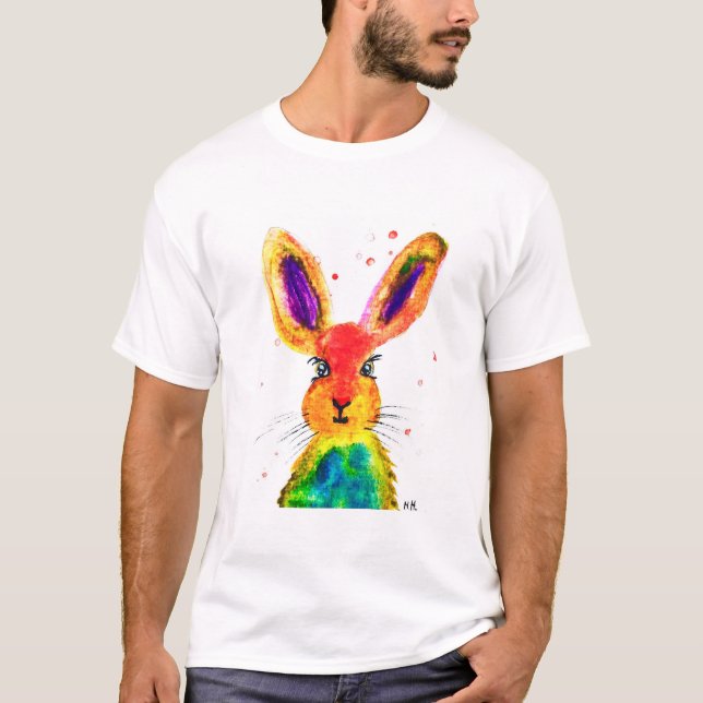 T-shirt Grotte drôle lapin lièvre aquarelle mignonne anima (Devant)