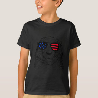 T-shirt Groundhog 4th July America Usa Flag For Women Kids
