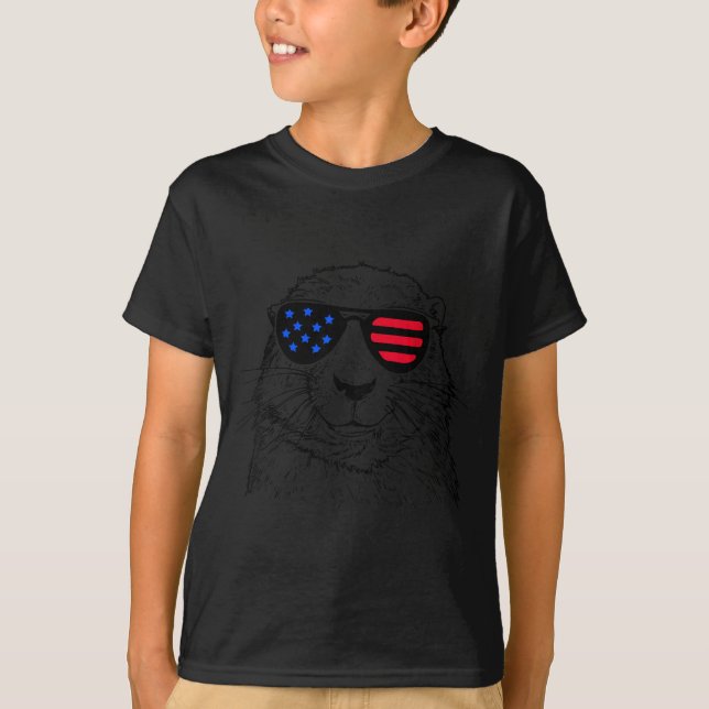 T-shirt Groundhog 4th July America Usa Flag For Women Kids (Devant)