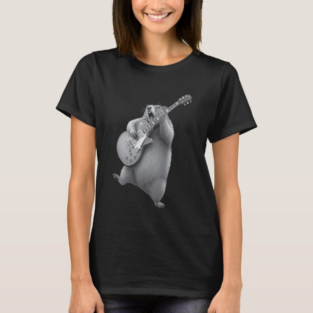 T-shirt Groundhog Playing Guitar Rock Happy Groundhog Day  (Devant)