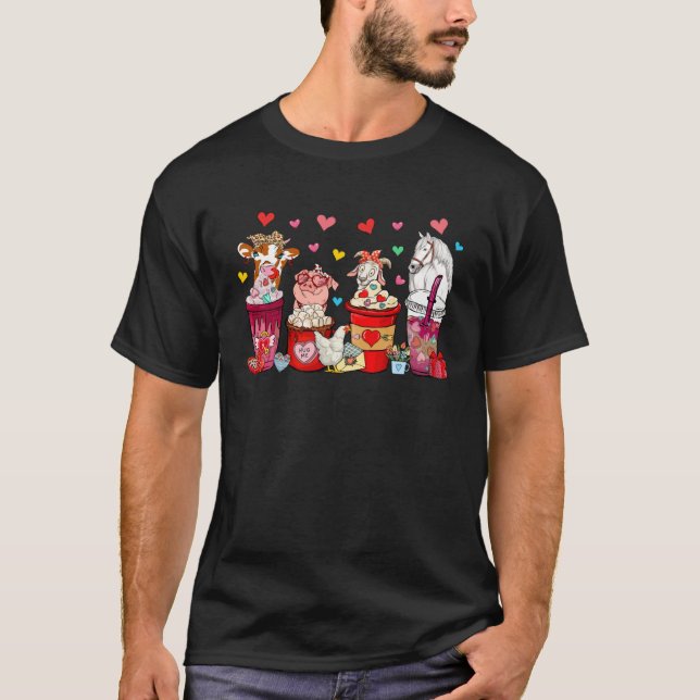T-shirt Group Cute Farm Animals Bow Tie Drinking Coffees V (Devant)