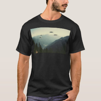T-shirt Group Of Ufo Flying Over Mountains 80S Retro Photo