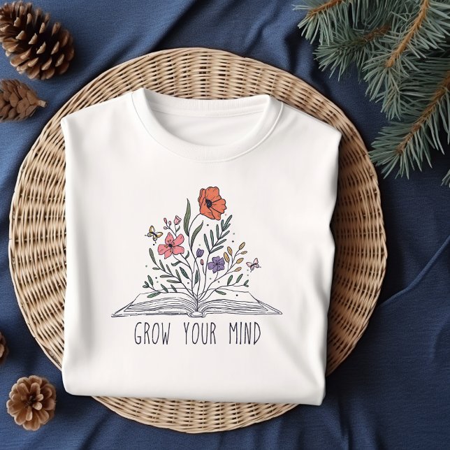 T-shirt Grow your mind Boho Wildflower and book (Créateur téléchargé)
