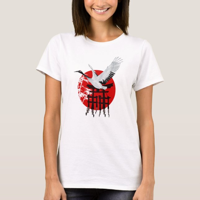 T-shirt Grue, bambou et tori (Devant)
