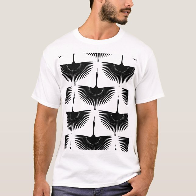 T-shirt Grue gracieuse : Motif d'oiseaux orientaux (Devant)