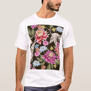 T-shirt Grues Asters : Peint Style Japonais sans Seamless