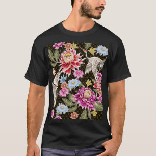 T-shirt Grues Asters : Peint Style Japonais sans Seamless