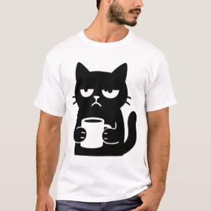T-shirt Grumpy Black Cat avec Mug Café Drôle
