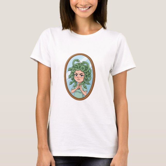 T-shirt Grumpy Cartoon Medusa Looking in Oval Mirror (Devant)