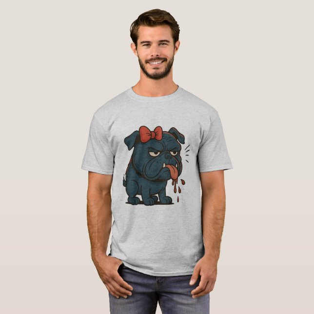 T-shirt Grumpy Drooling Pug with Red Bow – Funny Dog Attit (Devant entier)