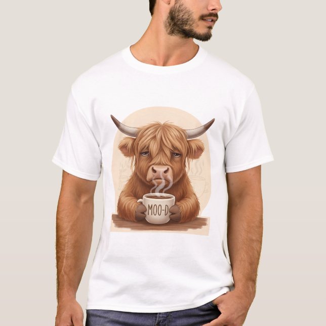 T-shirt Grumpy Highland Cow Coffee Lover - Cute Fluffy Cow (Devant)