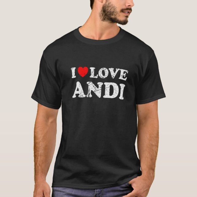 T-shirt Grunge Déshabilisé Porté Style I Love Andi (Devant)