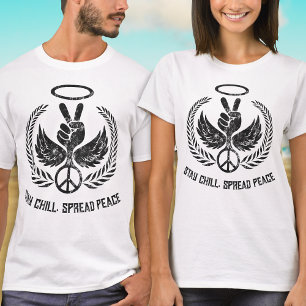 T-shirt Grunge Distressed Peace and Chill Noir et blanc